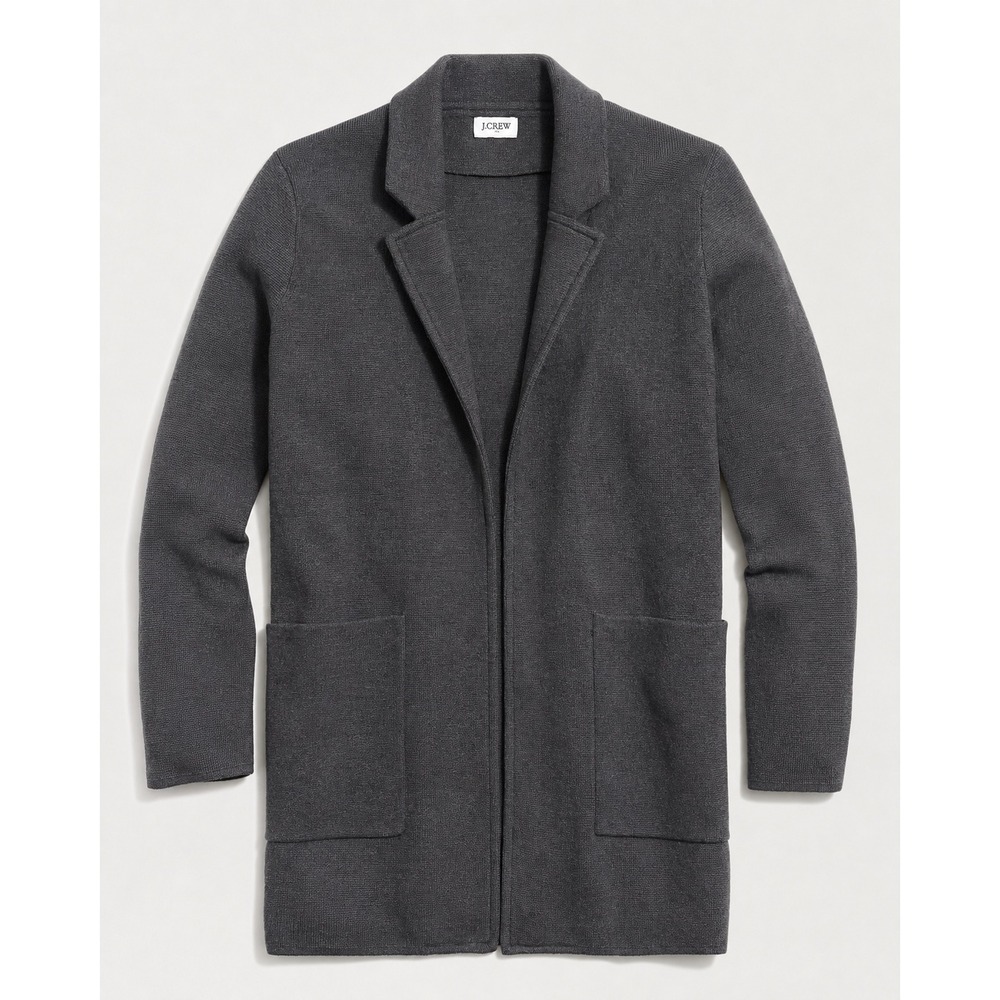 J.Crew Sweater Blazer Women Medium Gray Open Front Cotton H6915 Preppy Academic